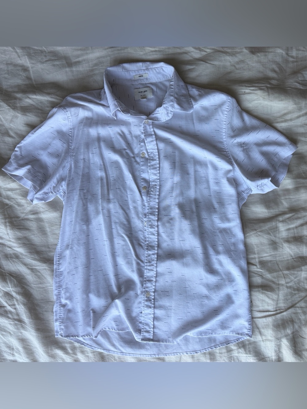 Julian & Mark White Short Sleeve Button-Up with Black Pin Dashes